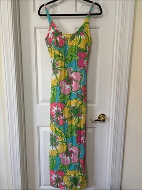 Lilly Pulitzer Tropical Floral Maxi Dress in Turquoise, Pink & Yellow XS